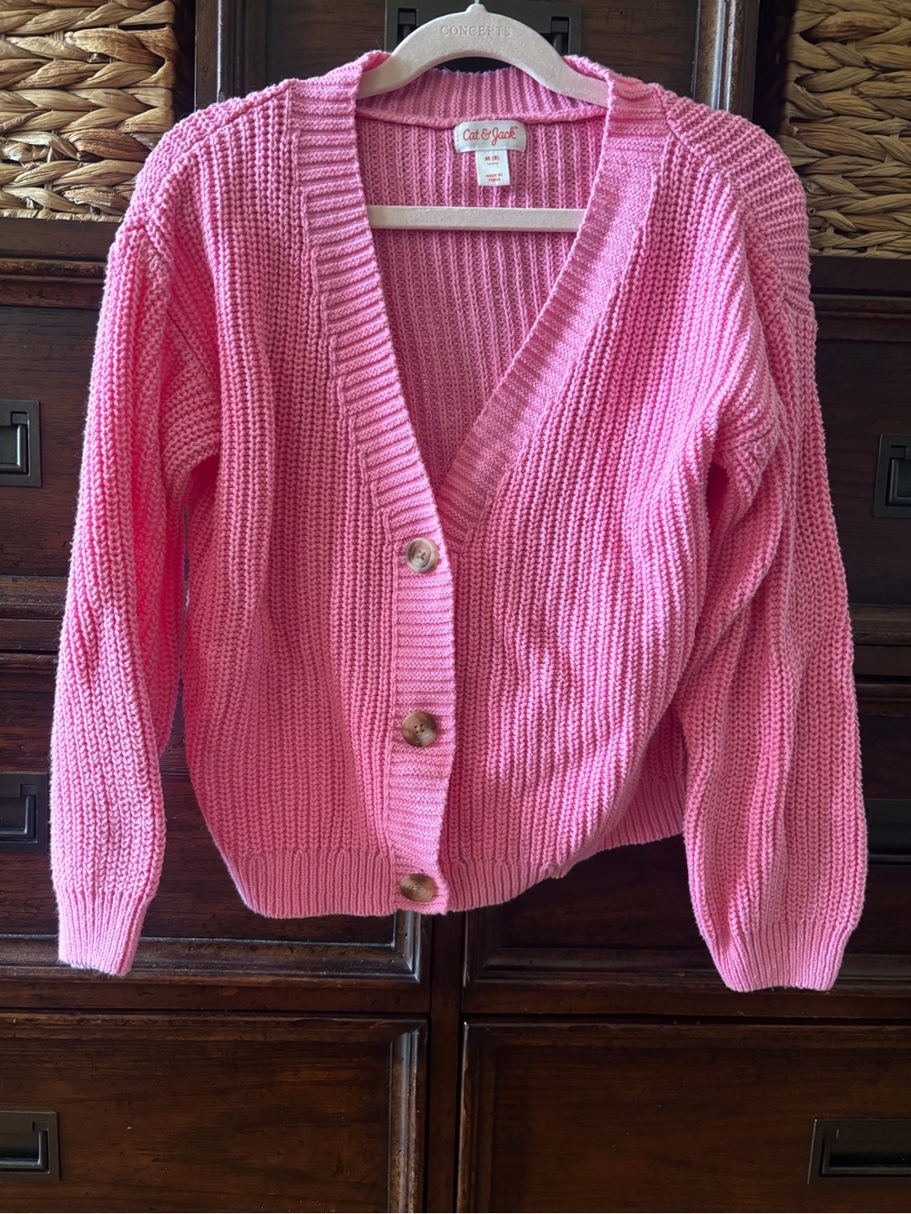 Cat & Jack Pink Rib Knit V-Neck Button Cardigan Sweater in size M